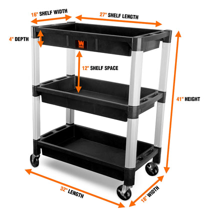 WEN 73163 Three-Tray 300-Pound Capacity Triple Decker Service and Utility Cart