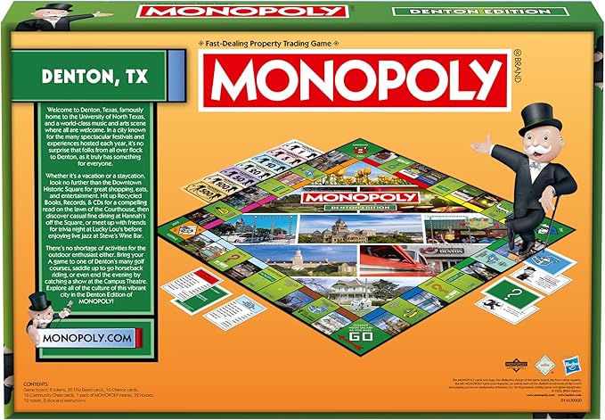 Monopoly Board Game Denton TX Edition : 2-6 Players Family Board Games for Kids and Adults Board Games for Kids 8 and up for Kids and Adults Ideal for Game Night