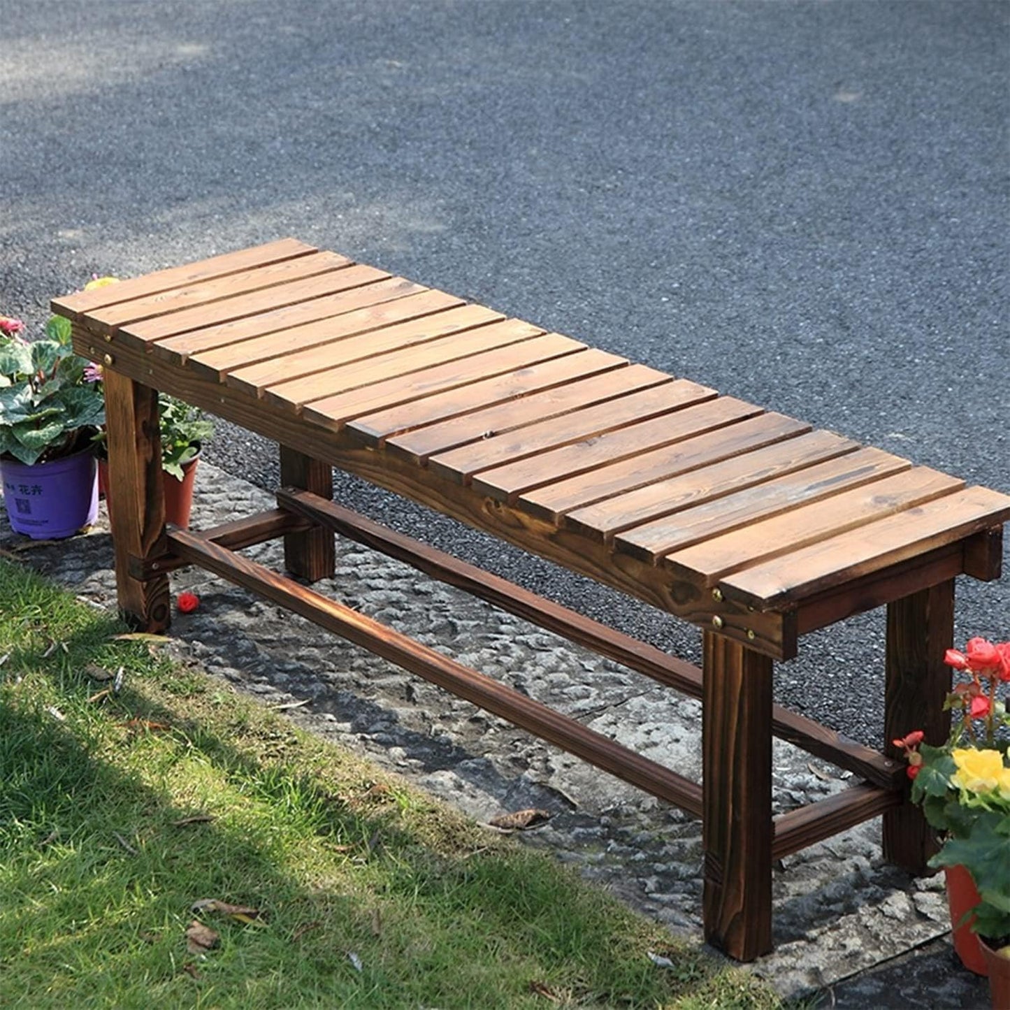 YangAera 47.2'' Outdoor Garden Benches Weatherproof Patio Bench Two-Person Seat Backless Bench Wood Bench with Slatted High Temperature Bench for Front Porch Backyard (Upgraded to Prevent Fading)