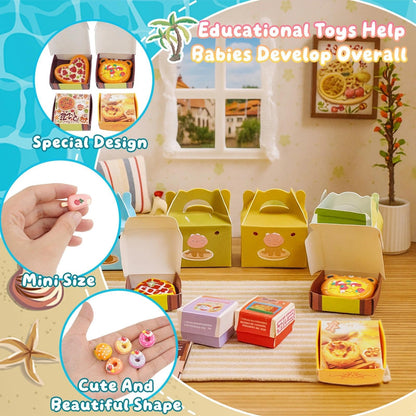 196Pcs Mini Shopping Cart Basket Trolley Grocery Game Model Miniature Drink Bottle Food Pizza with Box Supermarket Metal Handcart Toy Doll House Store Cosplay Pretend Kitchen Shelf Cash Register