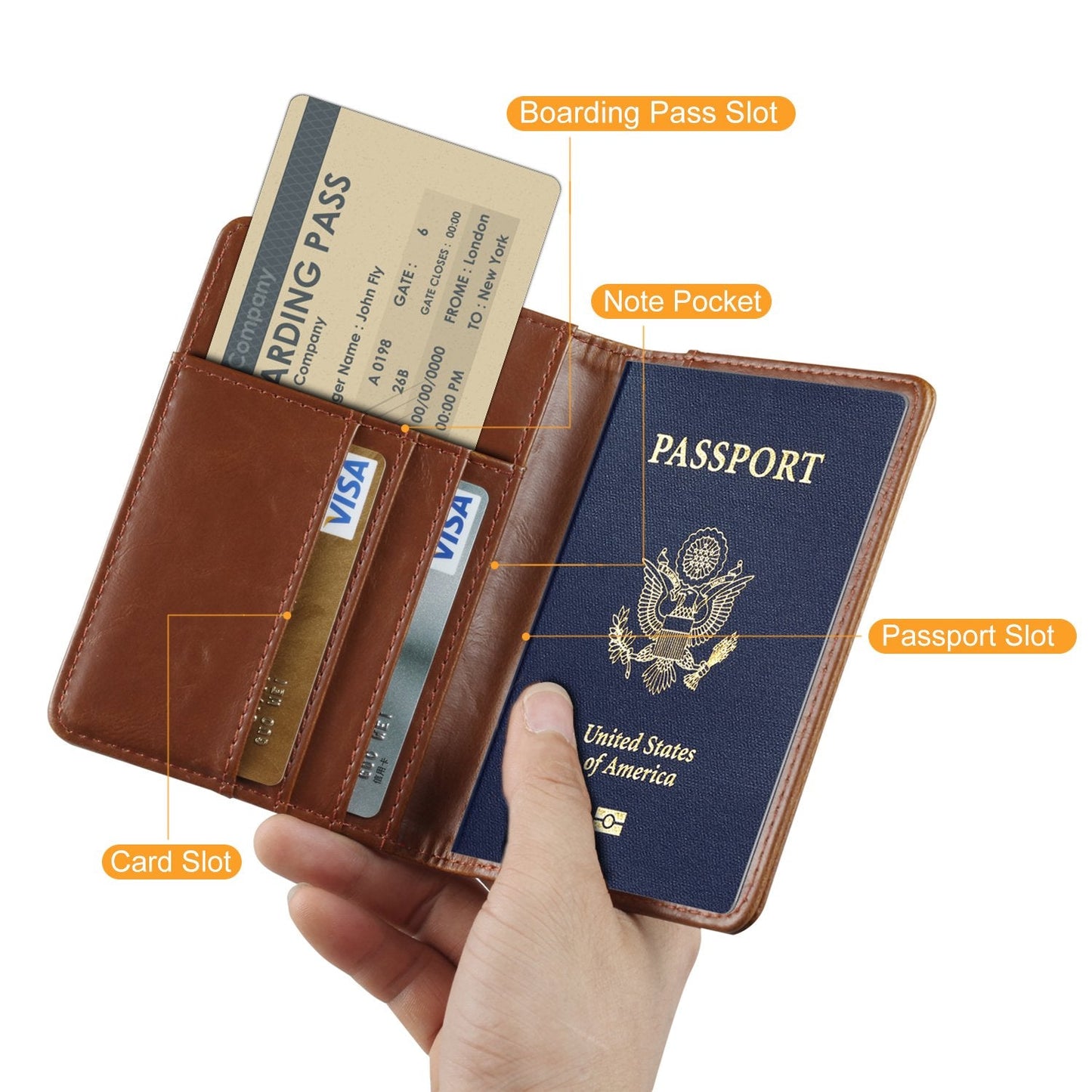 EpicGadget(TM) RFID Blocking Premium Leather Passport Holder Travel Wallet Cover Case (Brown)