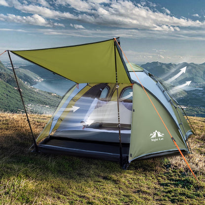 Night Cat Pop Up Tent 2-3 Persons Instant Set Up Tent with Footprint Tarp & Porch, Automatic Double Layer Waterproof Camping Tent with Rainfly Trekking Pole Not Included