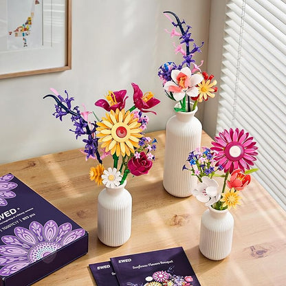 Flowers Bouquet Building Set Gift for Valentine's Day for Her Faker Flower Compatible with Lego Flowers Botanical Collection for Adults Women Girl Wife Home Office Shelf or Room Decor