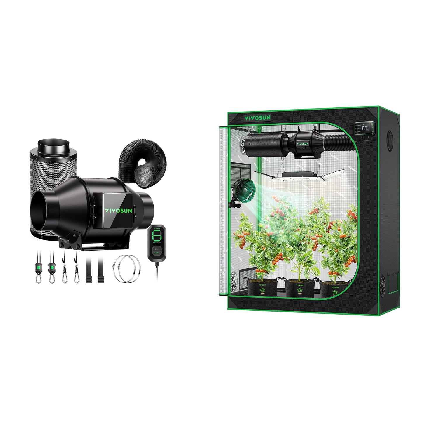 VIVOSUN Smart Air Filtration G4 Kit 4" and S425 2x4 Grow Tent, 48"x24"x60" High Reflective Mylar Grow Tents with Observation Window and Floor Tray for Hydroponics Indoor Plant for VS2000
