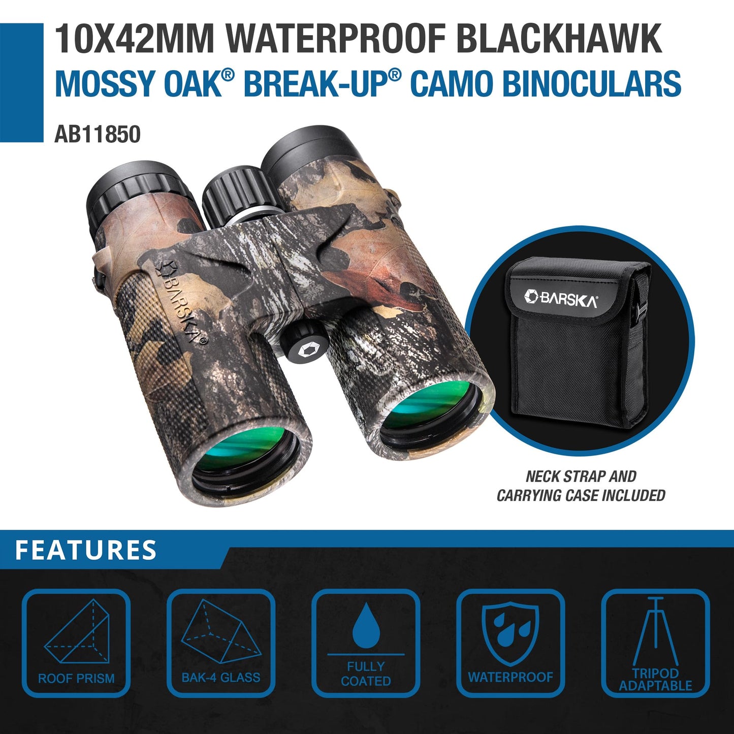 Barska Optics AB11851 10x42 WP MO Blackhawk Binoculars, Green Lens