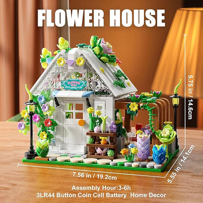 Flower House Building Set with Lights Garden House Building Toy Kits Compatible with Trend Creative Greenhouse Playset Christmas Birthday Gift for Adults or Girls 8-12 Years (719PCS)