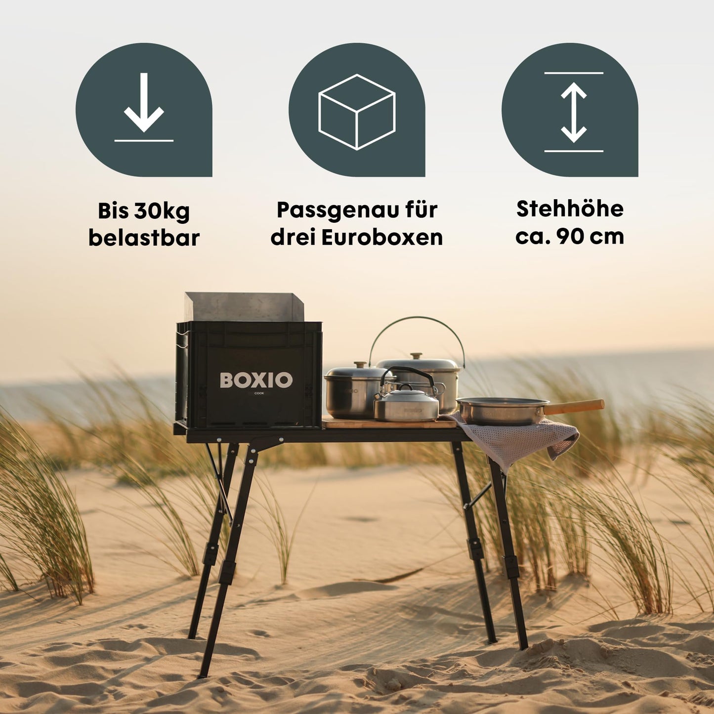 BOXIO - Folding Camping Table 88 x 40 cm Weatherproof Stable & Foldable Height-Adjustable Outdoor Table for Camping, Garden, Balcony & Motorhome Accessories (With Bag)