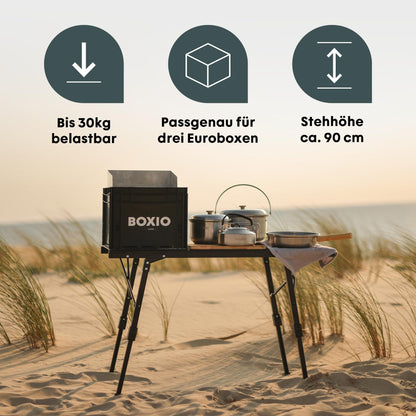 BOXIO - Folding Camping Table 88 x 40 cm Weatherproof Stable & Foldable Height-Adjustable Outdoor Table for Camping, Garden, Balcony & Motorhome Accessories (With Bag)