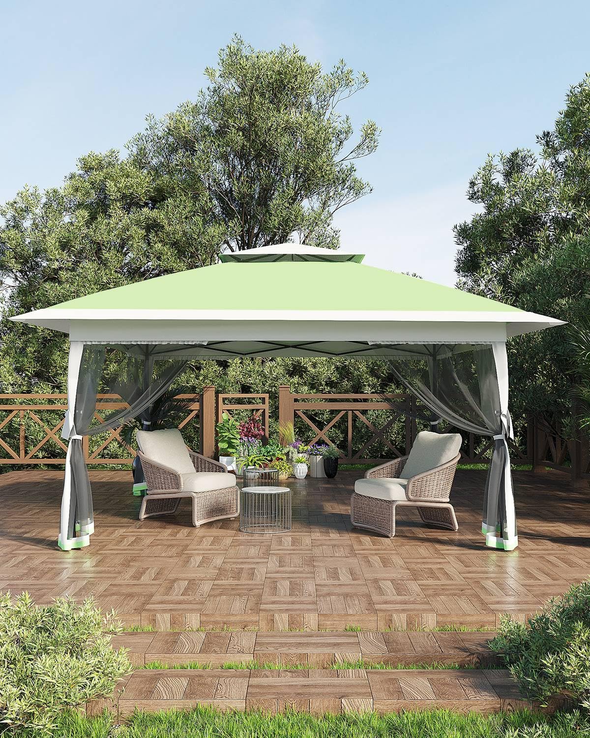 Garveelife Canopy Tent 13x13, Pop Up Gazebo Tent Easy Setup with 4 Sand Bags for Backyard Garden Patio, Mosquito Netting & Height Adjustable - Olive Green