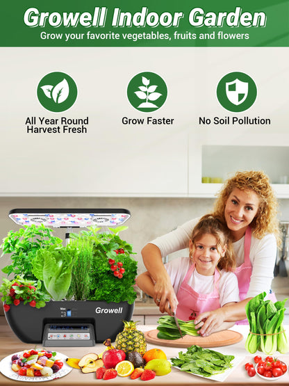 Growell Hydroponics Growing System Kit, 17 Pods Herb Garden with 102 28W Full-Spectrum Grow Lights & 2 Fans, Indoor Garden with Water Pump, 10L Water Tank, Auto Timer, Height Adjustable (Black & Grey)