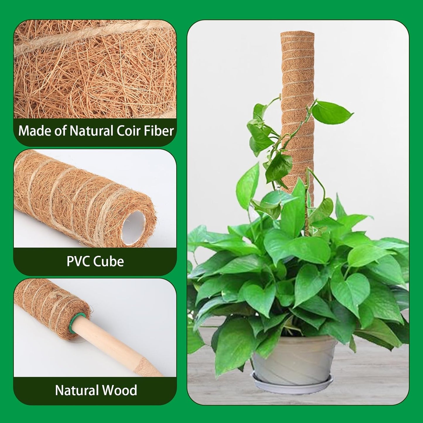 Skiennix 6 Pack Moss Poles for Monstera Plant Support - Stackable Design (4x17in + 2x12in) for Indoor Plants