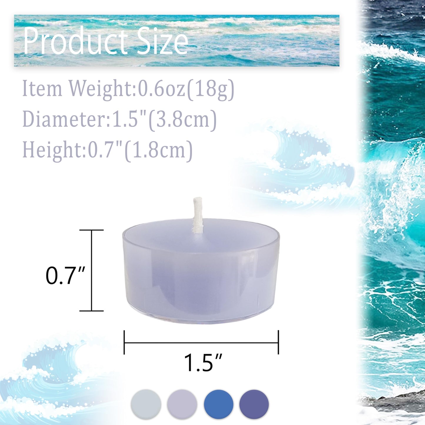 Blue Ombre Tea Lights Candle Set of 24, Sea Salt Scented Tealight Candles, Handmade Tea Candles, Long Burning Tealights for Romantic Wedding Home Decor Gift