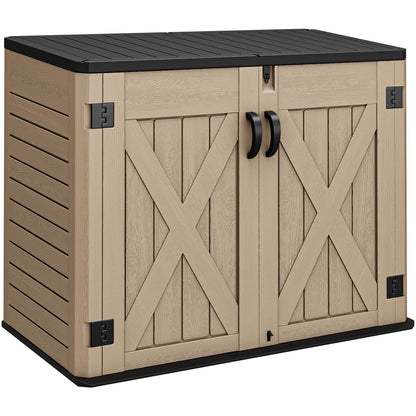 YITAHOME Outdoor Horizontal Storage Shed with X-Shaped Lockable Door, 35 Cu Ft Weatherproof Resin Tool Shed w/o Shelf, Ideal for Bike, Trash Cans, Garden Tools, Lawn Mowers, Brown
