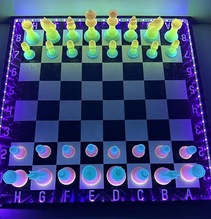 Dam Merch's LED Illuminated Glow in The Dark Chess Set - Made in USA (Regulation Dualing Rainbow)