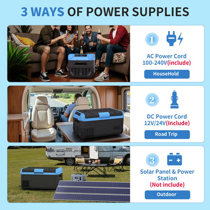 Tecnolove 30L Car Refrigerator Freezer, 32QT Single Zone Portable Fridge with Blow Expansion Evaporator, Reversible Door, LED Control, Fast Cooling, 100–240V AC / 12V / 24V DC, -4℉~68℉, Ice Blue