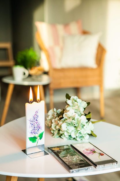 Flatyz Hand Painted Flat Candle| Unscented, Dripless, Smokeless, Decorative | Peacock | Double Wick with Metal Base | Unique Gift Idea and Home Décor Accent