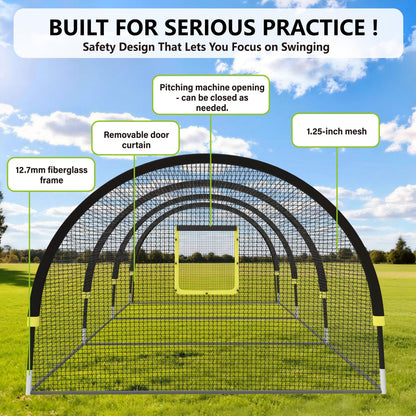 IDEATRY Baseball Batting Cages for Backyard - 30ft x 12ft x 8ft Portable Practice Softball Cage Net and Frame with Pitching Machine Hole, 12.7MM Fibreglass Poles and Carry Bag