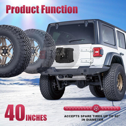 EYOUHZ Oversize Spare Tire Mount Carrier up to 40 inches Compatible with 2018-2026 Jeep Wrangler JL JLU with a Rear-View Camera Slot (Camera not Included) Heavy Duty Rear Wheel Bracket