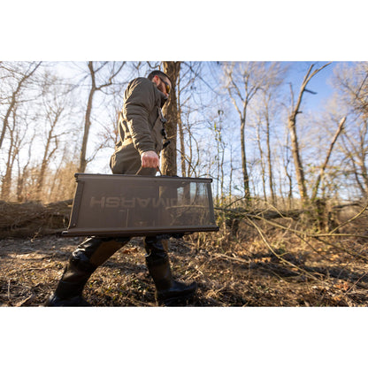 Momarsh Lightweight Adjustable Mobile Bench Seat | Weather-Proof Bench Seat with Breathable, Quick Dry Mesh, Removable Pocket, Drink Holder, and Adjustable Carry Strap | Must Have Hunting Gear