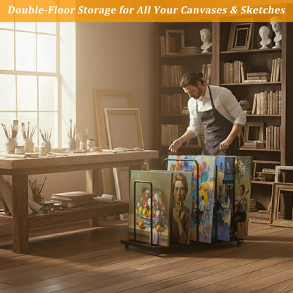 MOOFI Art Storage Rack Storage Organizer for Canvas, Art Drying Rack with Casters and Handle- Paint Drying Rack for Art, Canvas Boards, Frames, Panels, Posters Prints (Moving Handle)