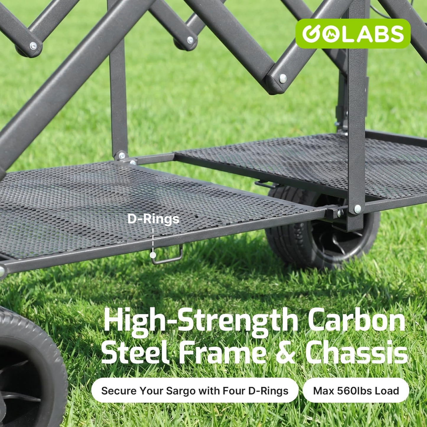 Golabs WA2 Wagon Cart Max 560lbs Load & Expandable Storage Max 280L(2 Side Strap), Heavy Duty Beach Wagon with Brakes, 7×4" Big All-Terrain Wheel, 3S Quick Fold Design for Garden & Camping & Beach