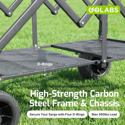 Golabs WA2 Wagon Cart Max 560lbs Load & Expandable Storage Max 280L(2 Side Strap), Heavy Duty Beach Wagon with Brakes, 7×4" Big All-Terrain Wheel, 3S Quick Fold Design for Garden & Camping & Beach