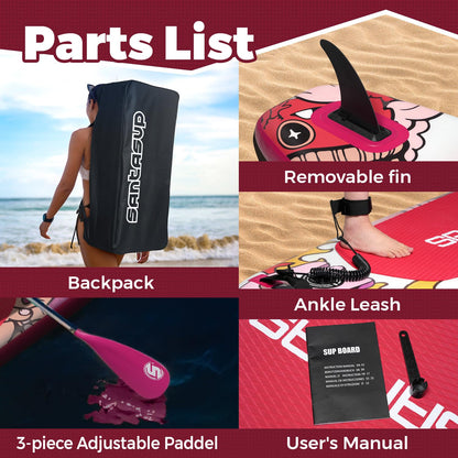 Santasup Inflatable Paddle Board Pink Stand Up Paddle for Adults, 10ft Yoga Board, Sup Board with Accessories, Non-Slip Deck, Travel Backpack Wide Stance