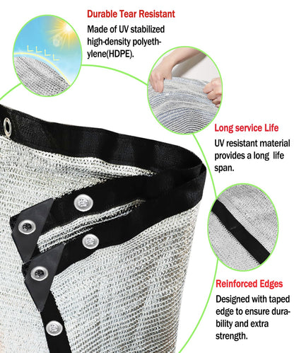 70% Aluminum Shade Cloth for Garden 20 FT x 20 FT, Durable Mesh Silver Tarps with Grommets and Ball Bungee,Reflective Sun Shade Net Cover for Pet Shade, RV & Car Shades, Patio, Pergola, Plants, Pools