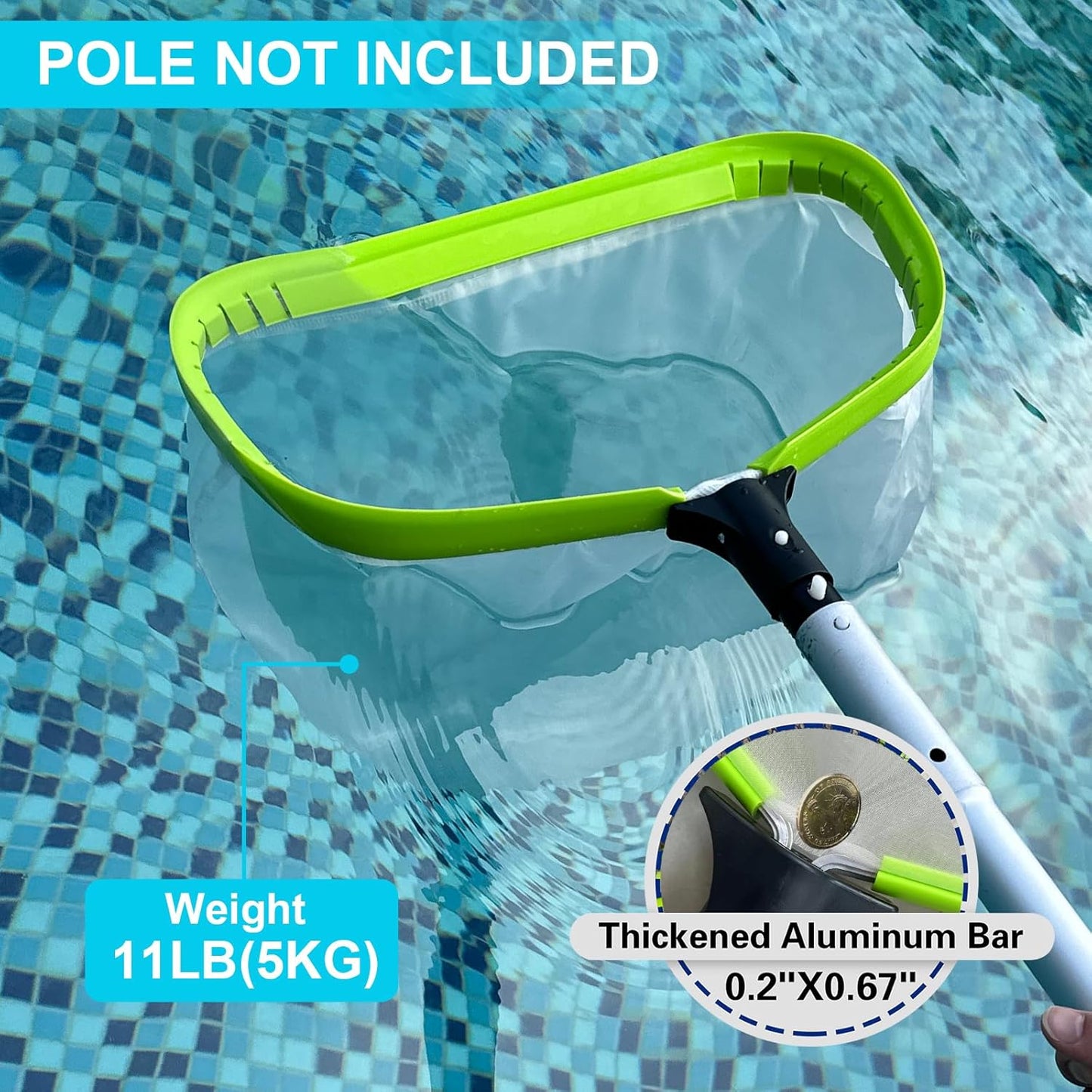 Skiennix Ultra Fine Mesh Pool Leaf Skimmer Net - Heavy Duty Aluminum Frame for Debris Cleaning