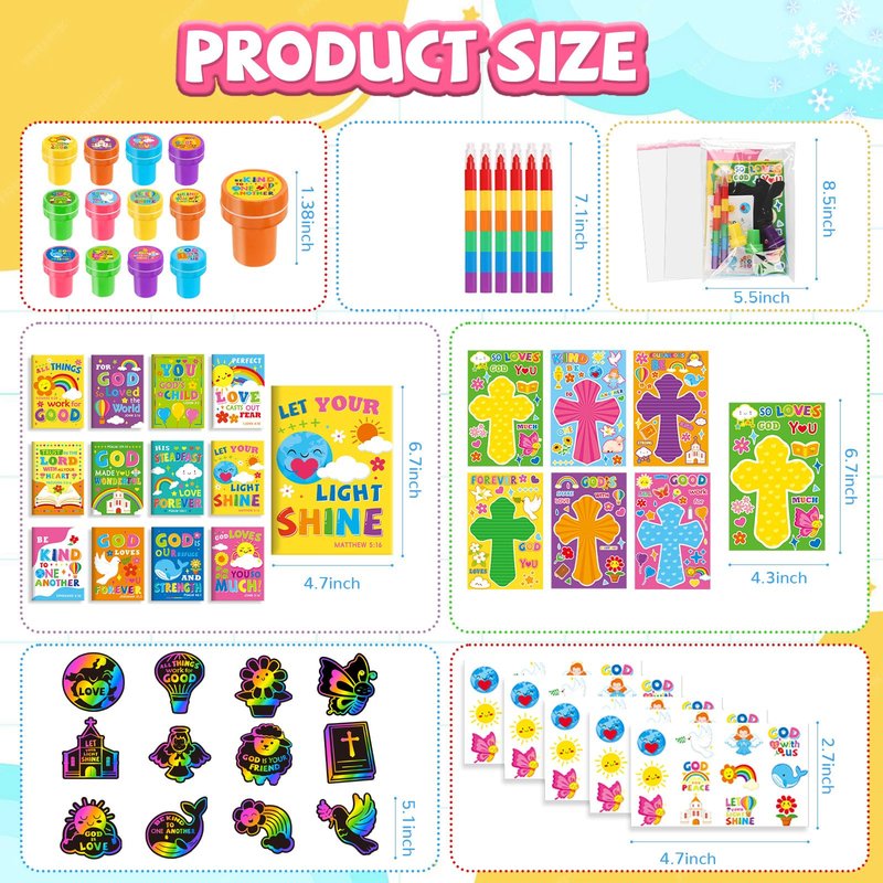 BenLouis Bible Party Favors Christian Inspirational Verses Coloring Set Gift Prizes Bulk for Kids Operation Christmas Child Sunday School Religious Activities Goodie Bag Stuffers（24set Verses）