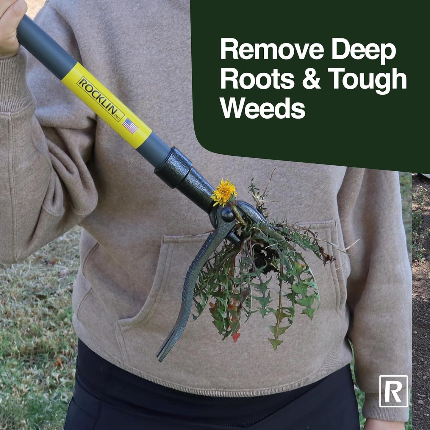 Rocklin™ Stand Up Weed Puller Tool - 4 Claw Steel Head - 48-Inch Handle for Easy Weeding