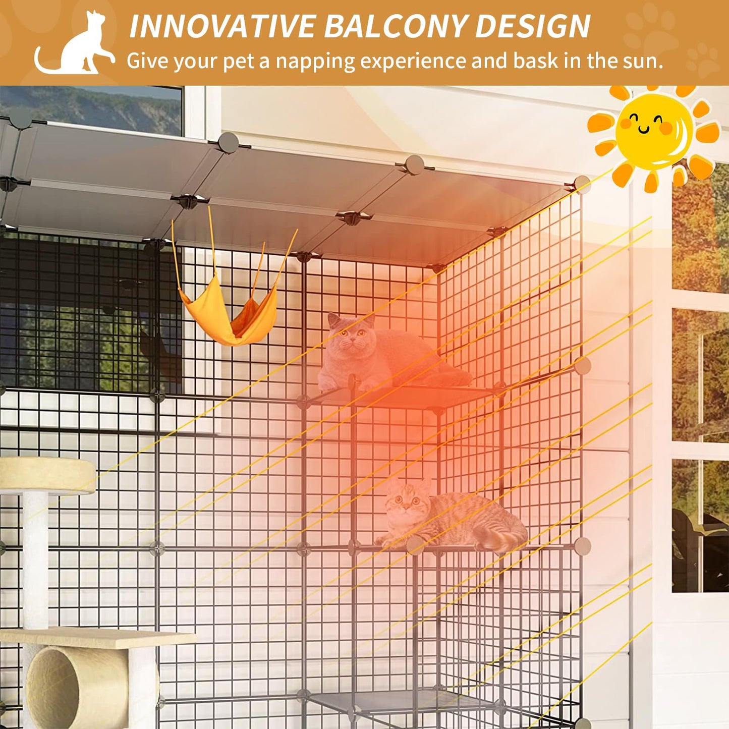 Oneluck 41 Inch Catio Outdoor Cat Enclosure with Super Large Enter Door, Balcony Cat Playpen with Platforms,DIY Outside Cat Patio Large Exercise Place Ideal for 1-3 Cats