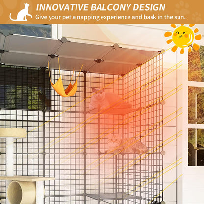Oneluck 41 Inch Catio Outdoor Cat Enclosure with Super Large Enter Door, Balcony Cat Playpen with Platforms,DIY Outside Cat Patio Large Exercise Place Ideal for 1-3 Cats