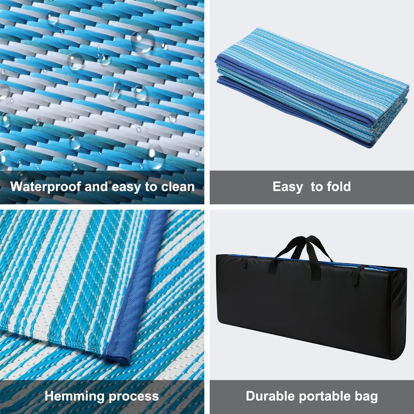 Wefavor Reversible Outdoor/Indoor Plastic Rug Plastic Straw Rug Waterproof Portable Mat, Easy to Clean and Fold,Perfect for Garden, Patio, Picnic, Decking-（Blue，9x12Ft）