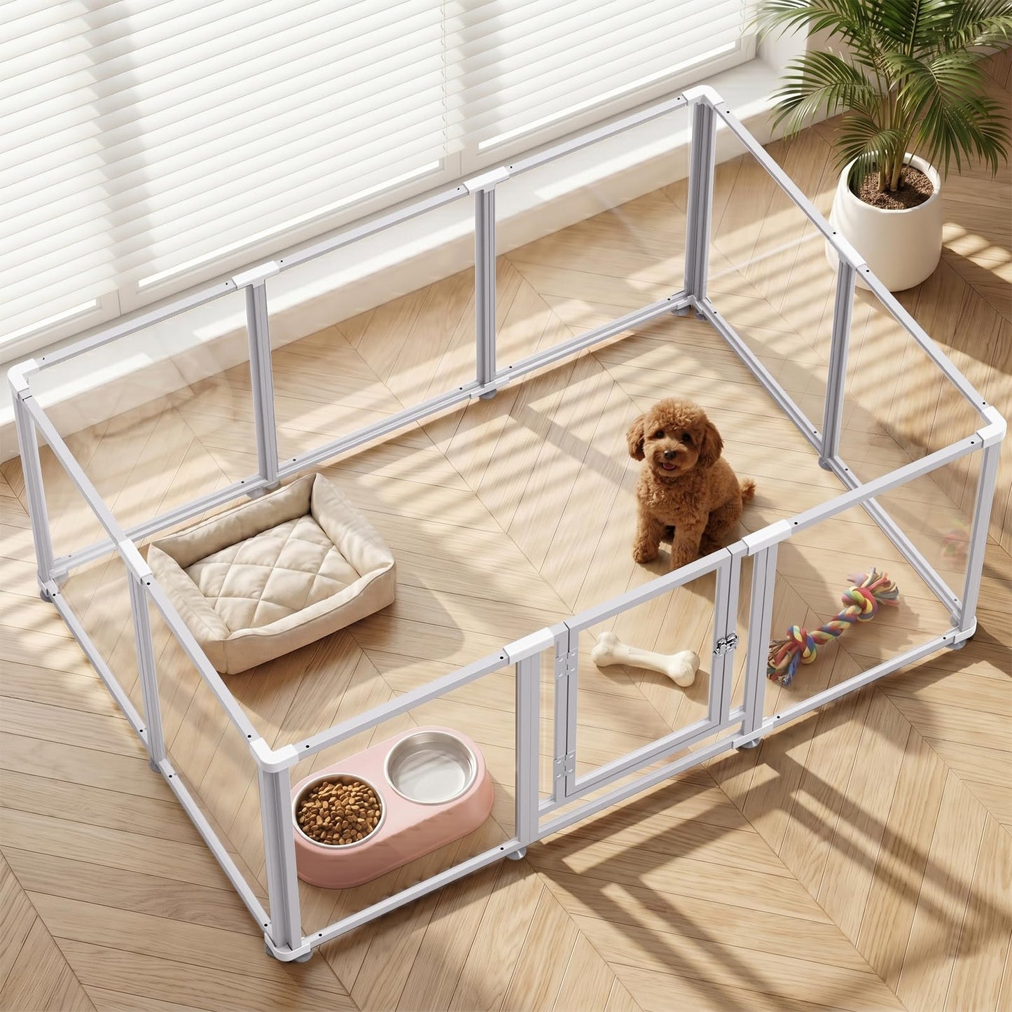 Clear Acrylic Dog Play Pen Indoor Pet Enclosure for Small Dogs & Cats, Outdoor Use with Door, Easy Assemble & Cleaning