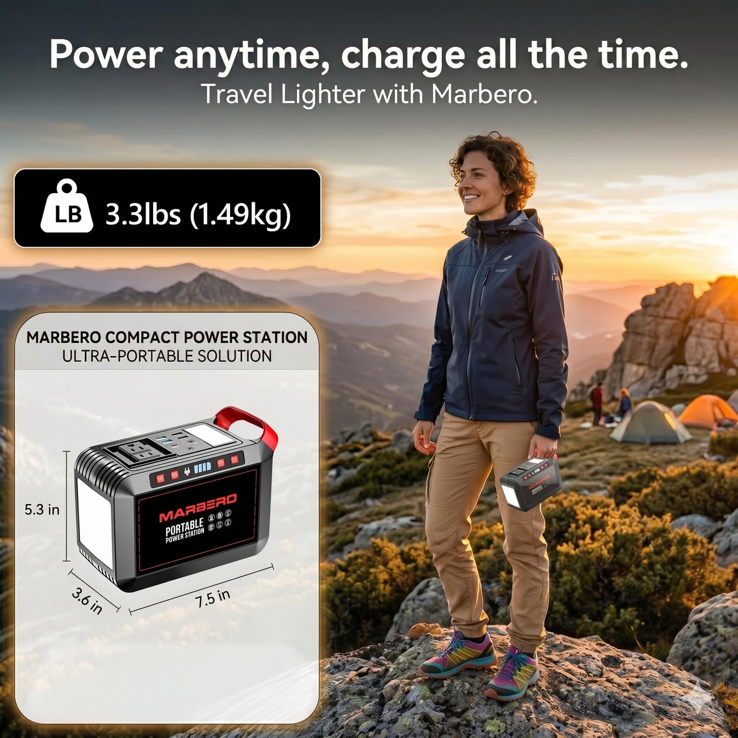 MARBERO 200W Portable Power Station 148Wh Camping Solar Generator Laptop Power Bank with AC Outlet 110V, DC, USB QC3.0, LED Flashlights for CPAP Home Outdoor Trip Emergency Backup