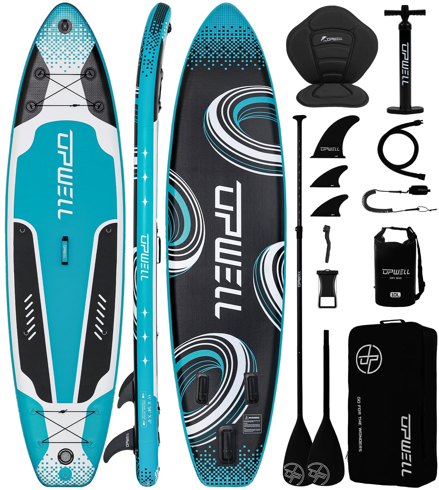 UPWELL 11'×34" Inflatable Stand Up Paddle Board with Kayak Seat, Premium SUP Paddle Boards for Adults, Blow up Paddle Boards 6” Thick, Cyclone