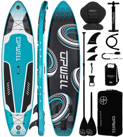 UPWELL 11'×34" Inflatable Stand Up Paddle Board with Kayak Seat, Premium SUP Paddle Boards for Adults, Blow up Paddle Boards 6” Thick, Cyclone
