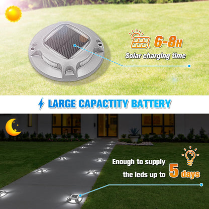VOLISUN Solar Driveway Lights Dock Deck Lights 16 Pack,2 Colors in 1 Led IP67 Waterproof Outdoor Warning Step Lights for Driveway Sidewalk Pathway (White/Warm White)
