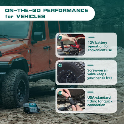 VEBU ‌RV Air Compressor 12V Tire Inflator, 150PSI with Auto Shut-off, Digital Display & Preset, 5.65CFM Fast Inflation for Off-road Vehicles, Trucks, SUVs, RVs, ATVs, Corded Electric