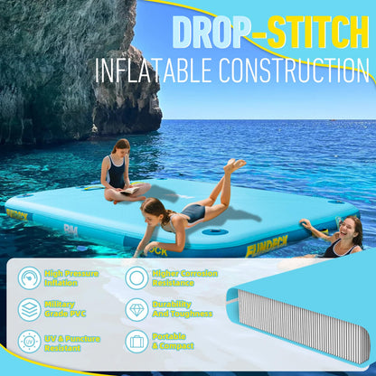 Inflatable Floating Dock – Swim Platform, Floating Deck Raft Mat for Lake, Pool, Beach, Ocean – Non-Slip Surface – BM Fundeck 5×6 FT