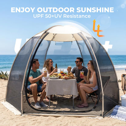 Alvantor® Screen House Mesh Tent, 10 x10 FT Pop Up Outdoor Gazebo with Sun Shade Mosquito Net for Backyard Garden, Beige