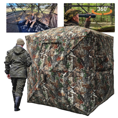 FUNHORUN Hunting Blind with Floor Mat, 360 Degree See Through Ground Blind with Carrying Bag, 2/3 Person Pop Up Camouflage Tent Portable Concealed Shelter