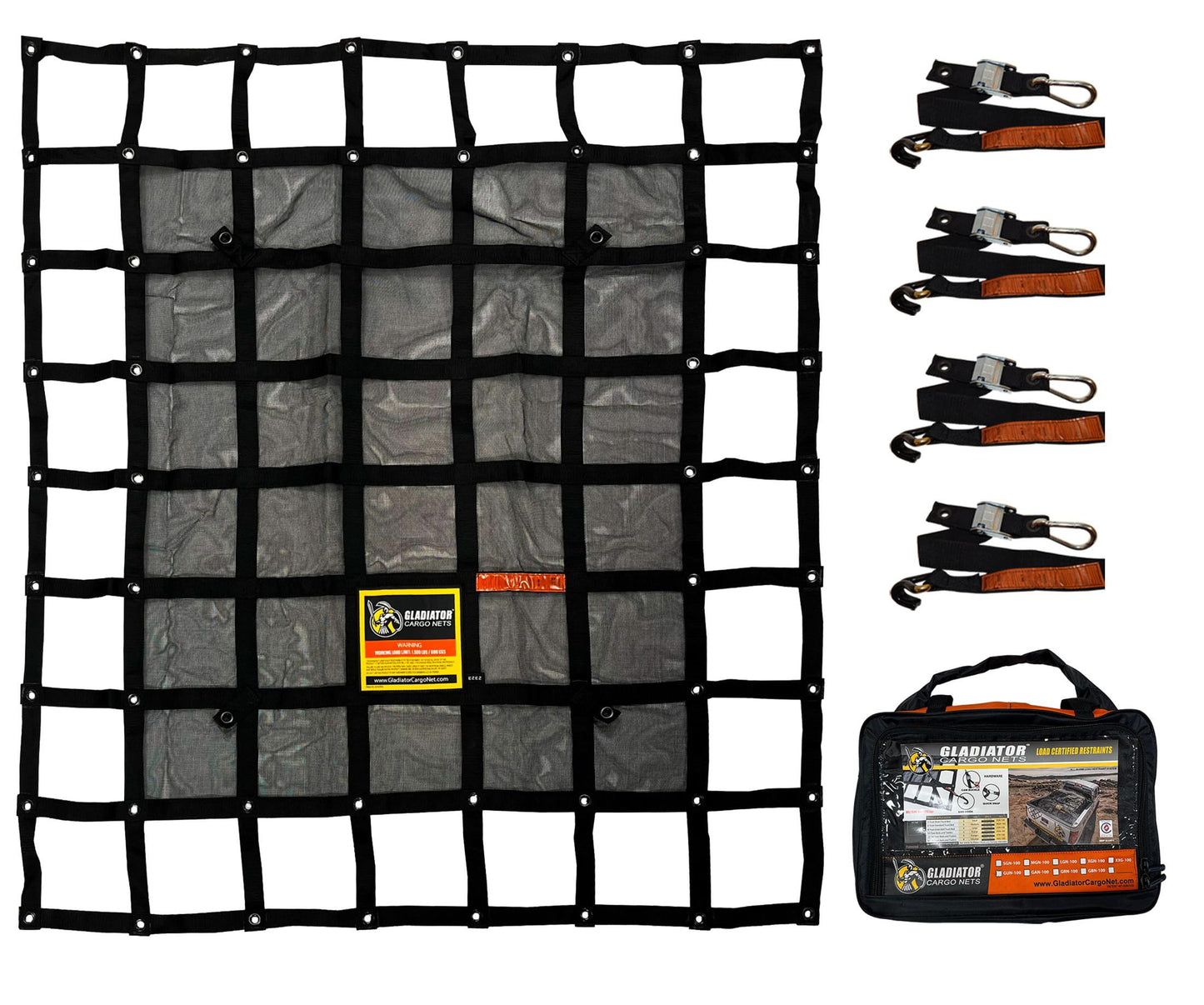 Gladiator Cargo Nets- Heavy Duty Cargo Net -Truck Accesories-Truck organizer -Bed Cover-Interior- Roof Rack-Trunk organizer-Cargo Net Offroad-SUV -Rubicon -Camping-(WLL)1,500 lbs (GRN-100) 4.8' x 5.3'