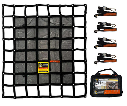Gladiator Cargo Nets- Heavy Duty Cargo Net -Truck Accesories-Truck organizer -Bed Cover-Interior- Roof Rack-Trunk organizer-Cargo Net Offroad-SUV -Rubicon -Camping-(WLL)1,500 lbs (GRN-100) 4.8' x 5.3'