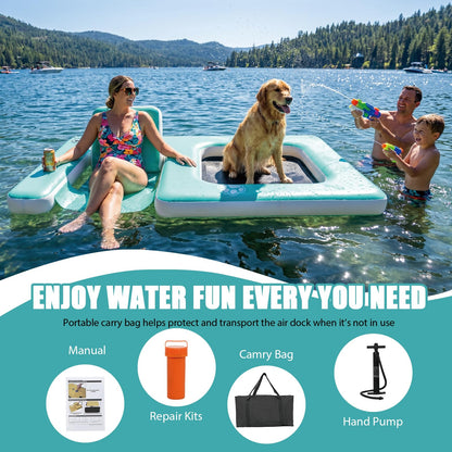 JUSTOOP Inflatable Dog Pool Float with Seat, Durable PVC Inflatable Floating Dock with Mesh Swim Area, Floating Platform Swim Docks for Adults & Dogs, 242 lbs Capacity, Portable Floating Lounge