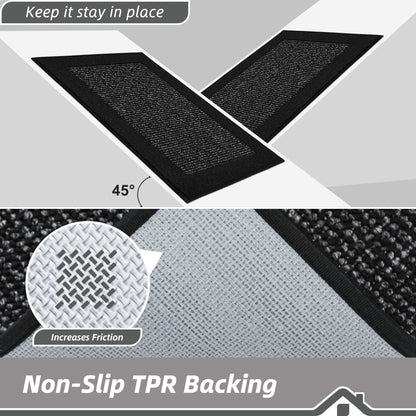 BEQHAUSE Kitchen Rugs and Mats Set of 2 Non-Slip Kitchen Mats for Floor, Absorbent and Stain Resistant Kitchen Runner, Machine Washable Rugs for Kitchen, Laundry & Sink, 24"x36"+24"x60", Black