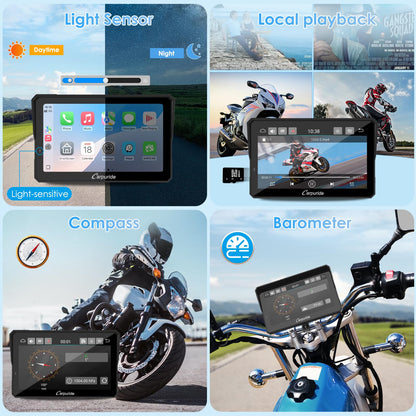 Carpuride W702S PRO Motorcycle GPS Wireless Carplay/Android Auto, 7" Waterproof Motorbike Touch Screen, with BM05 Mount, Bluetooth Trans, Wired Controller, Navigation