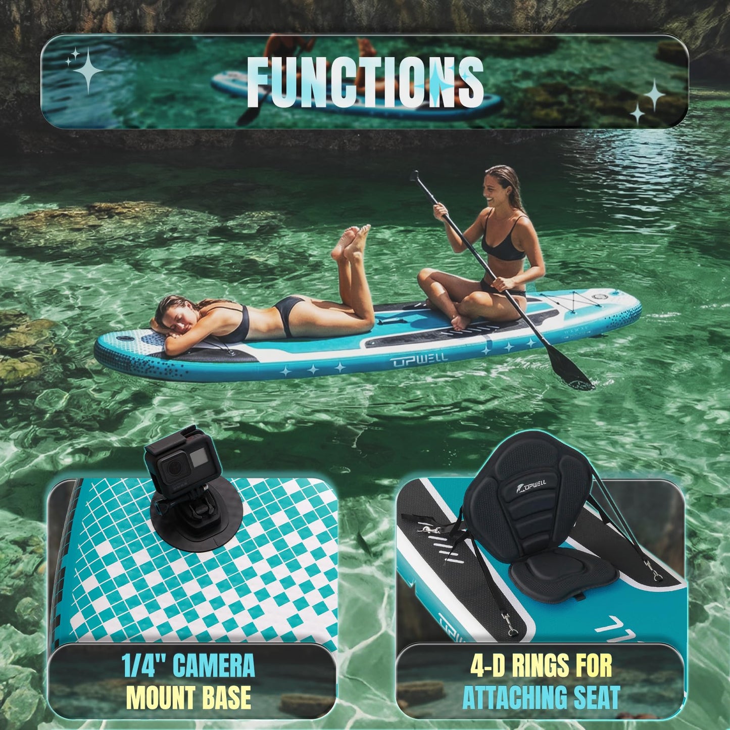 UPWELL 11'×34" Inflatable Stand Up Paddle Board with Kayak Seat, Premium SUP Paddle Boards for Adults, Blow up Paddle Boards 6” Thick, Cyclone