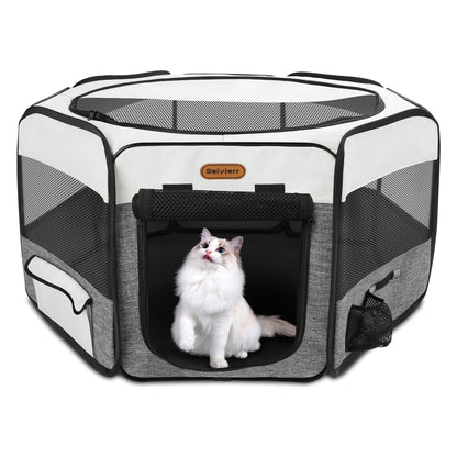 Seiyierr Dog Playpen, Portable Pet Play Pen Foldable Carrying Case, Puppy Pens Outsid for Small Cat Indoor/Outdoor, Removable Mesh Shade Cover
